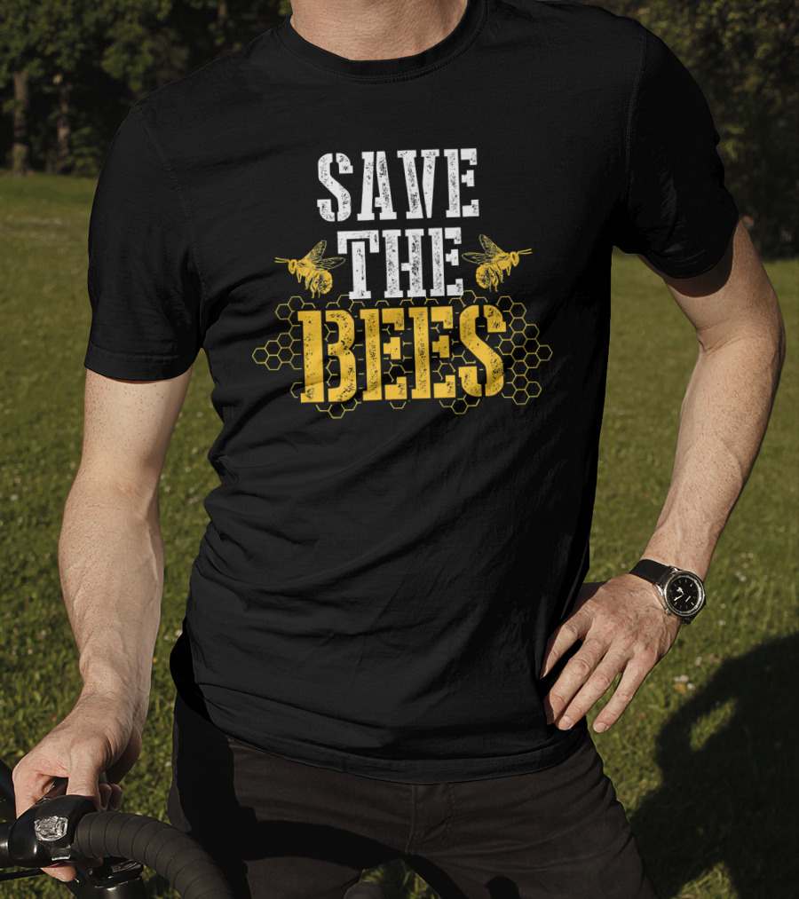 Save The Bees Honeycomb Earth Day Environmental Awareness T-Shirt