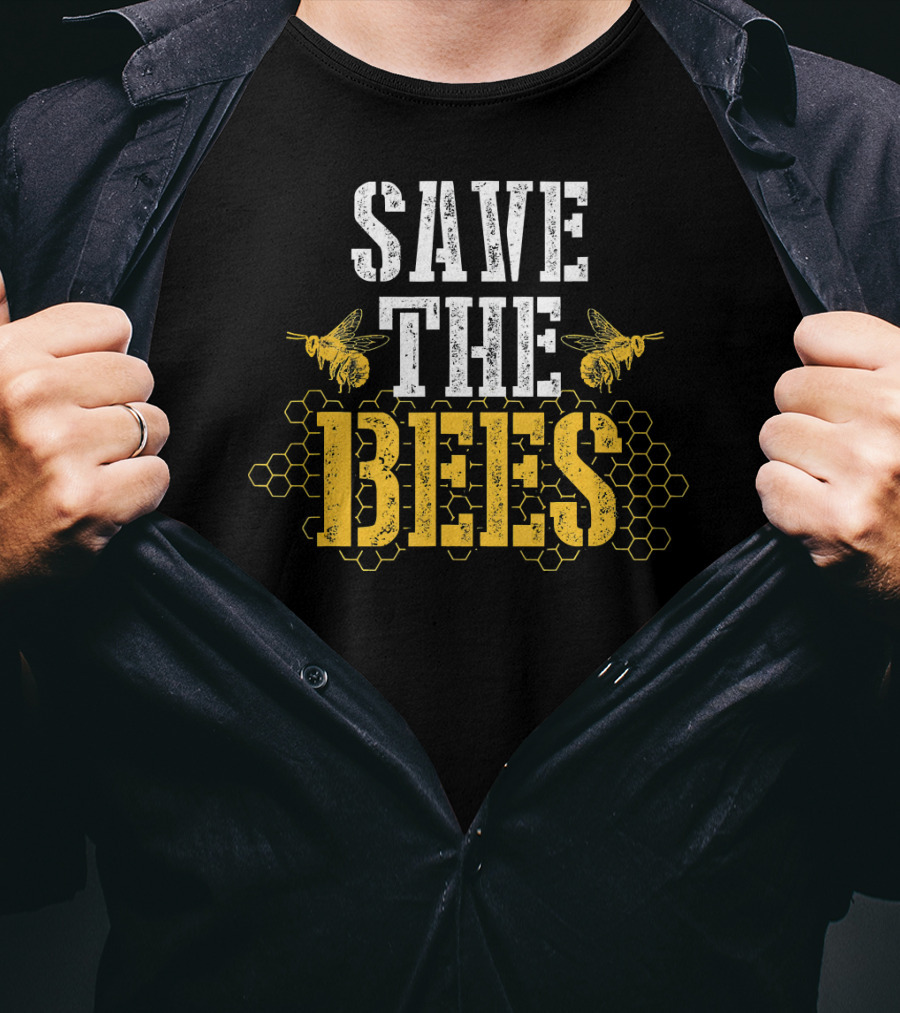 Save The Bees Honeycomb Earth Day Environmental Awareness T-Shirt