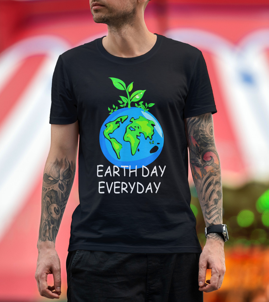 Earth Day Everyday Environmental Awareness Earth with Leaves T-Shirt