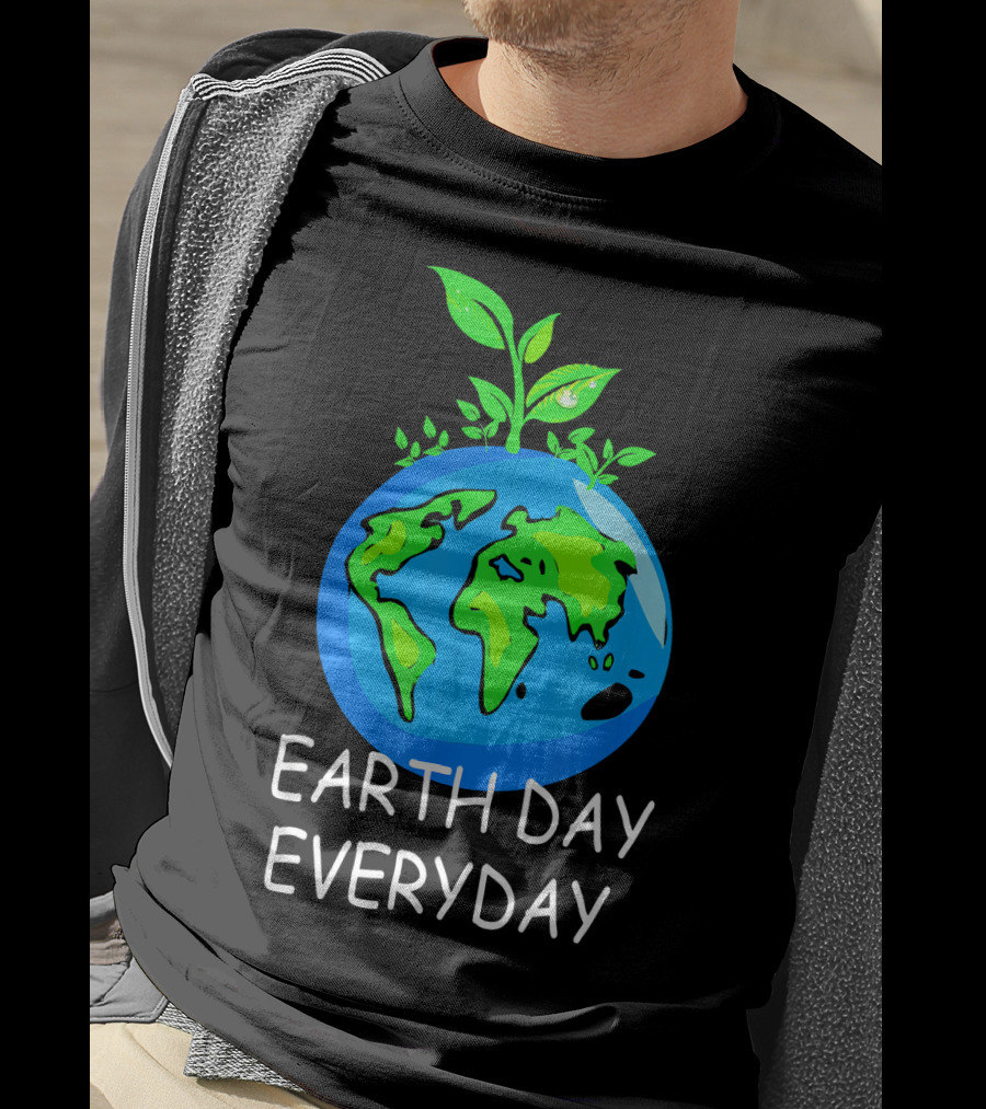 Earth Day Everyday Environmental Awareness Earth With Leaves T-Shirt