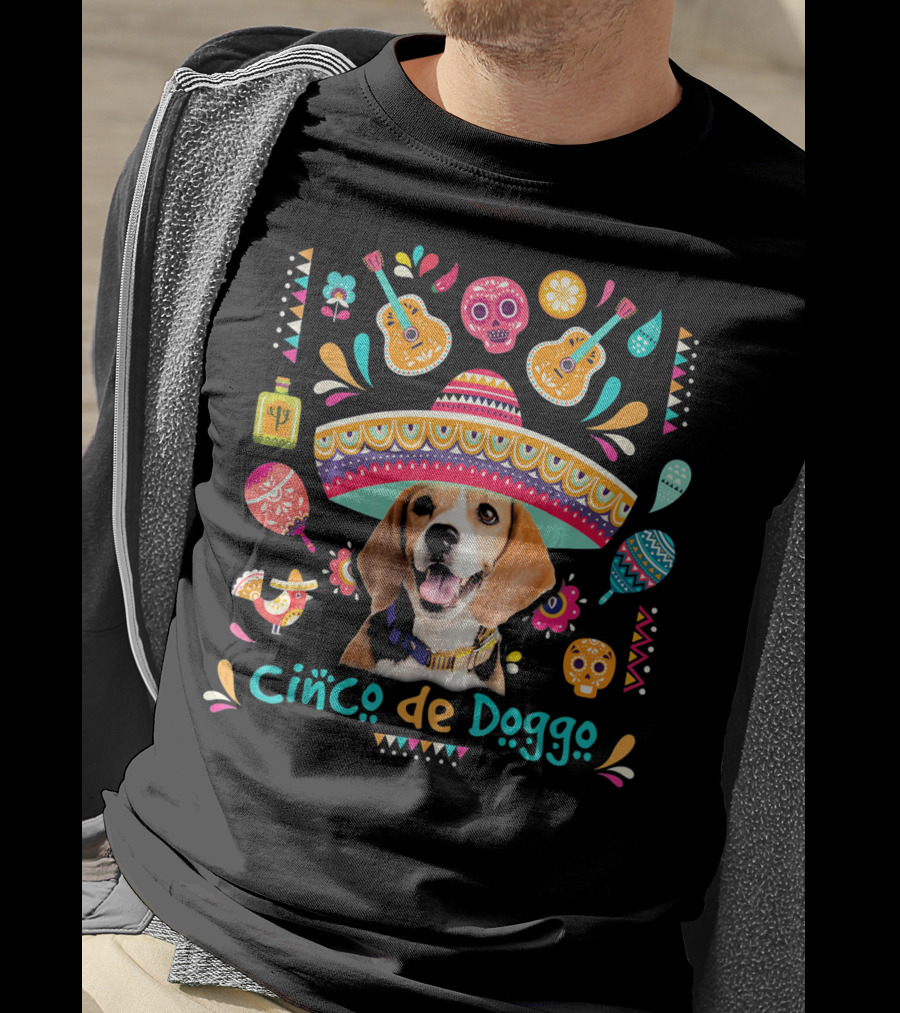 Cinco De Doggo Beagle Sombrero Sugar Skulls Guitars Fiesta Elements T-Shirt