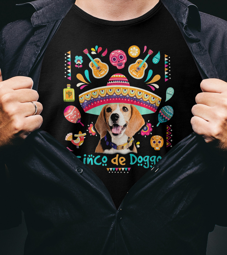 Cinco De Doggo Beagle Sombrero Sugar Skulls Guitars Fiesta Elements T-Shirt