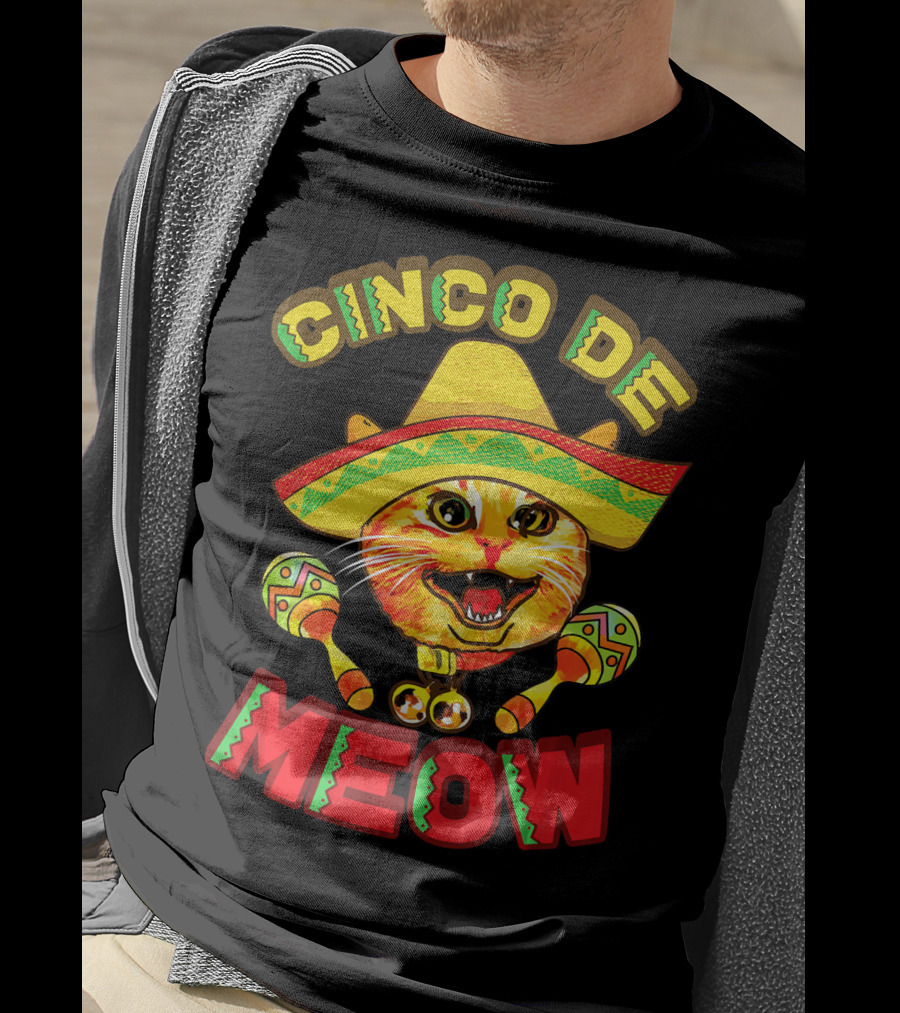 Cinco De Meow Cat With Sombrero And Maracas Fiesta T-Shirt