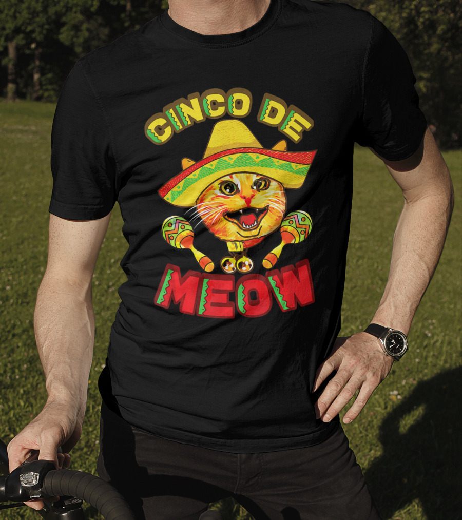 Cinco De Meow Cat With Sombrero And Maracas Fiesta T-Shirt
