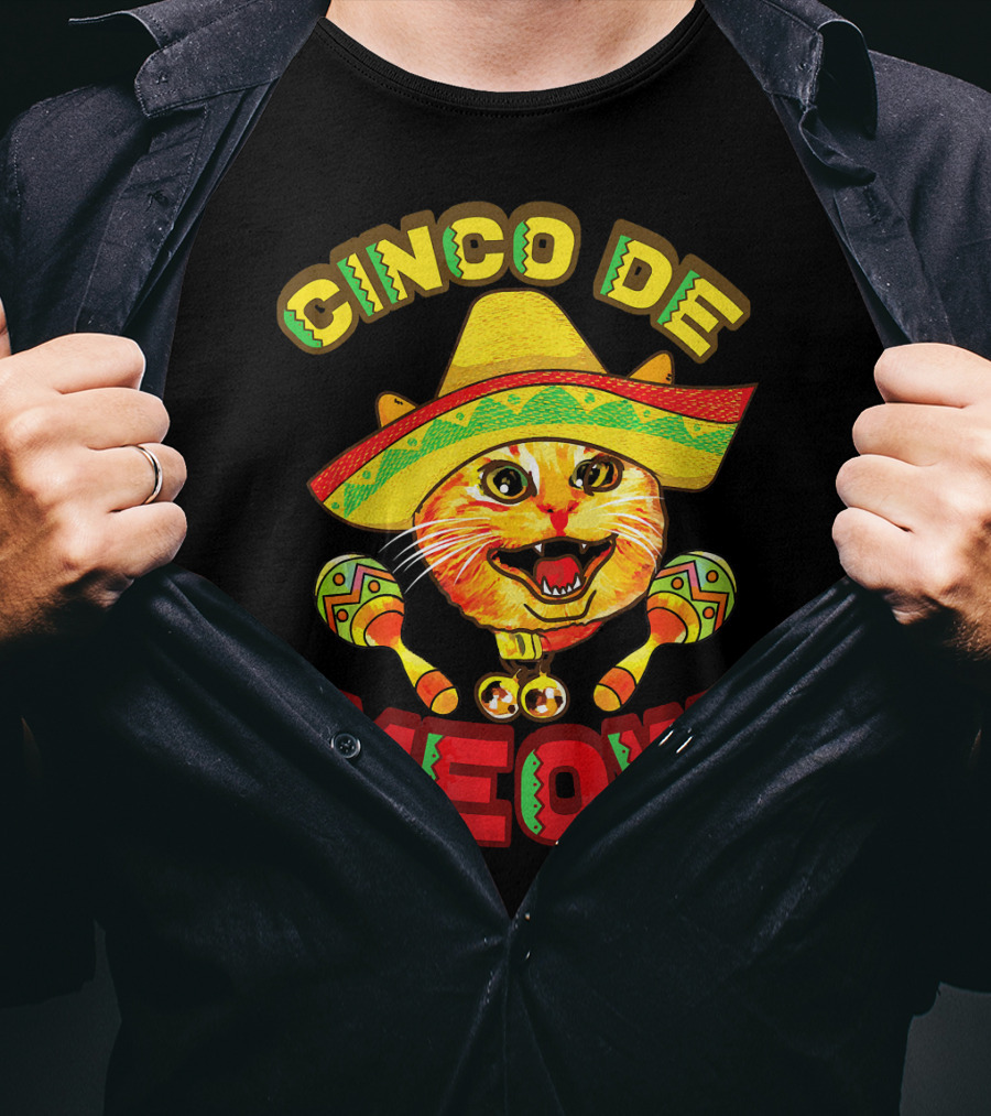 Cinco De Meow Cat With Sombrero And Maracas Fiesta T-Shirt