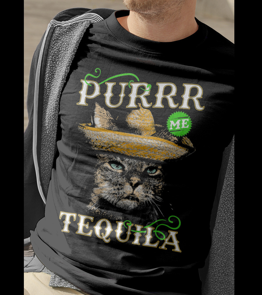 Purrr Me Tequila Funny Cat Lover Mexican Sombrero T-Shirt