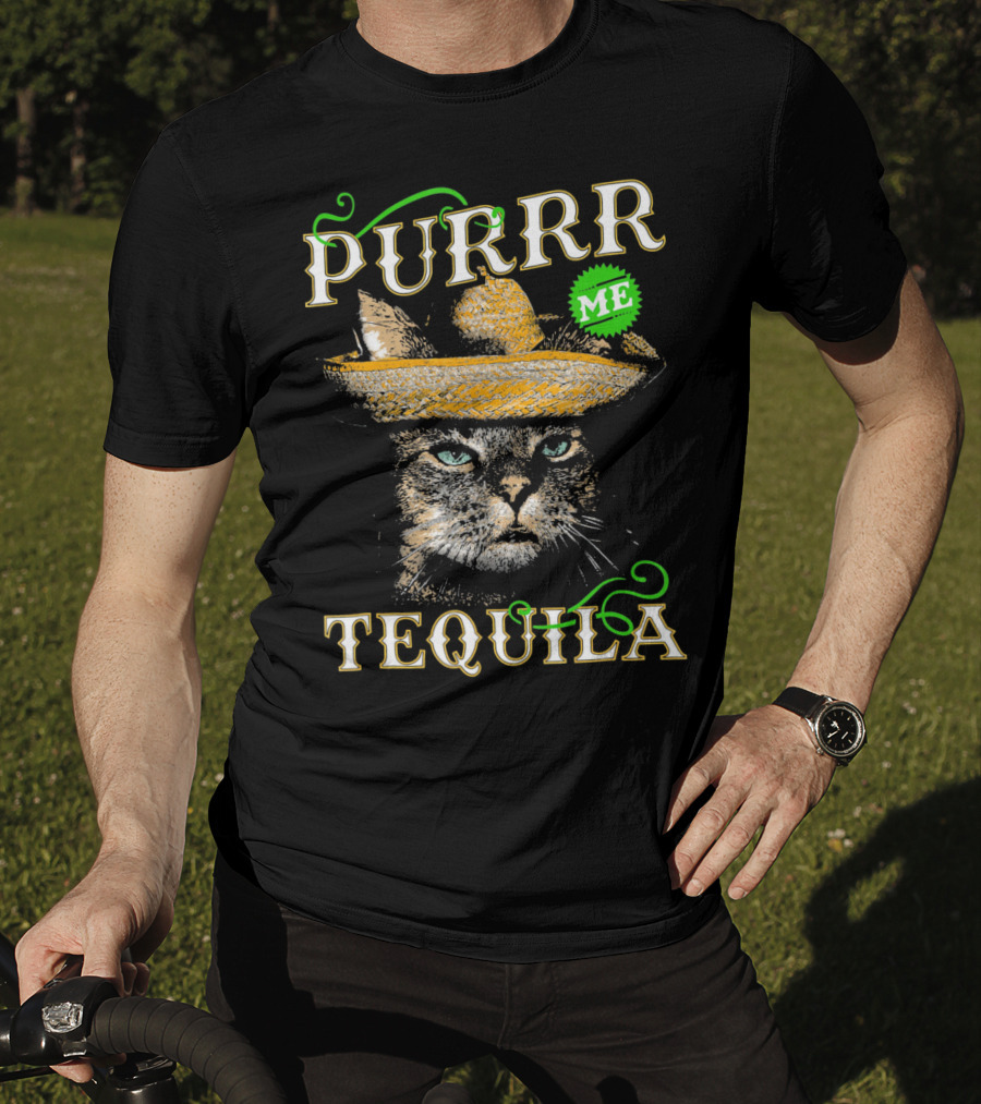 Purrr Me Tequila Funny Cat Lover Mexican Sombrero T-Shirt
