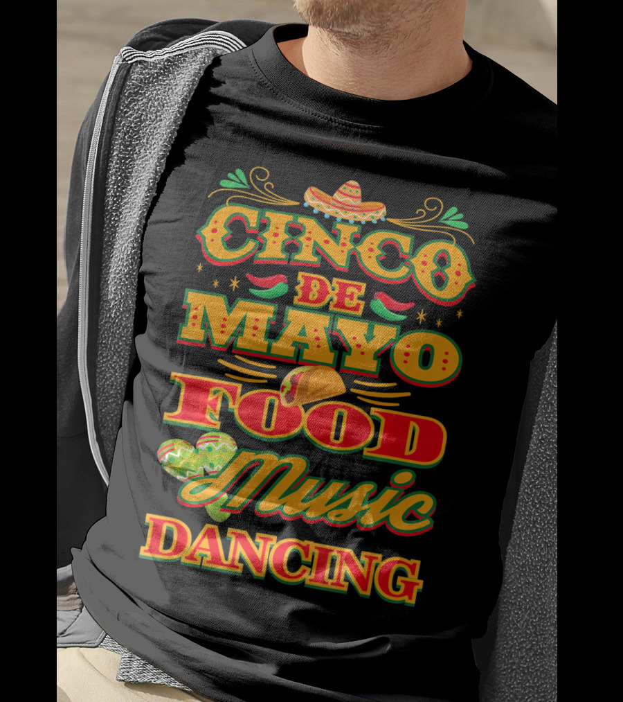 Cinco De Mayo Food Music Dancing Sombrero Taco Decor Elements T-Shirt