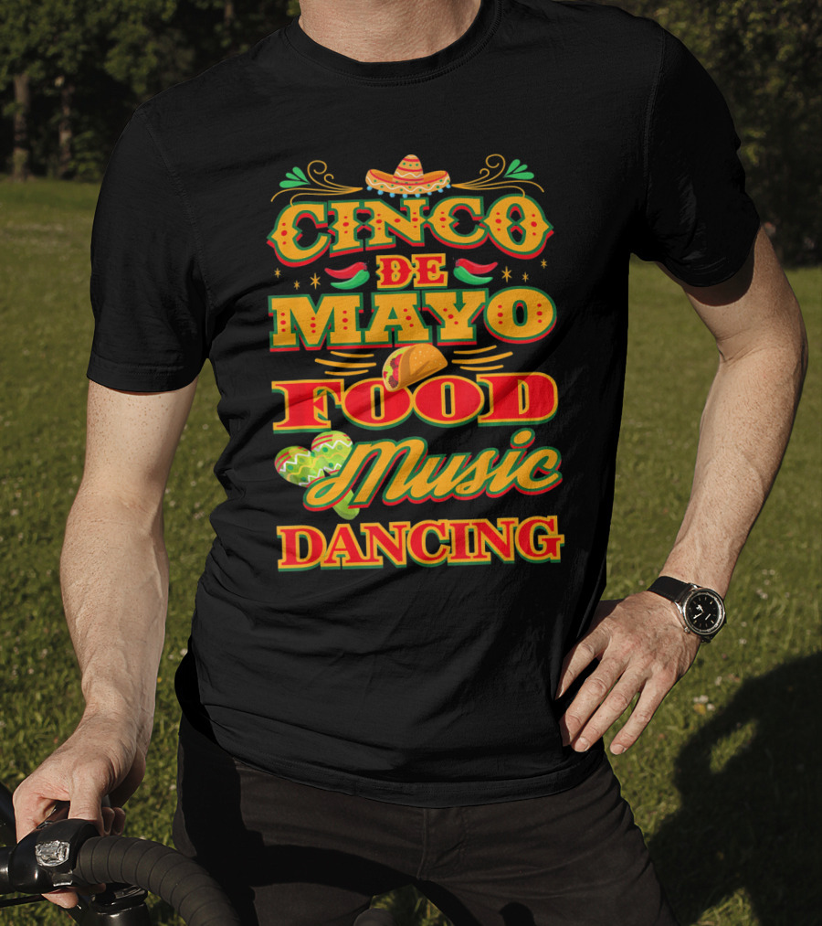 Cinco De Mayo Food Music Dancing Sombrero Taco Decor Elements T-Shirt