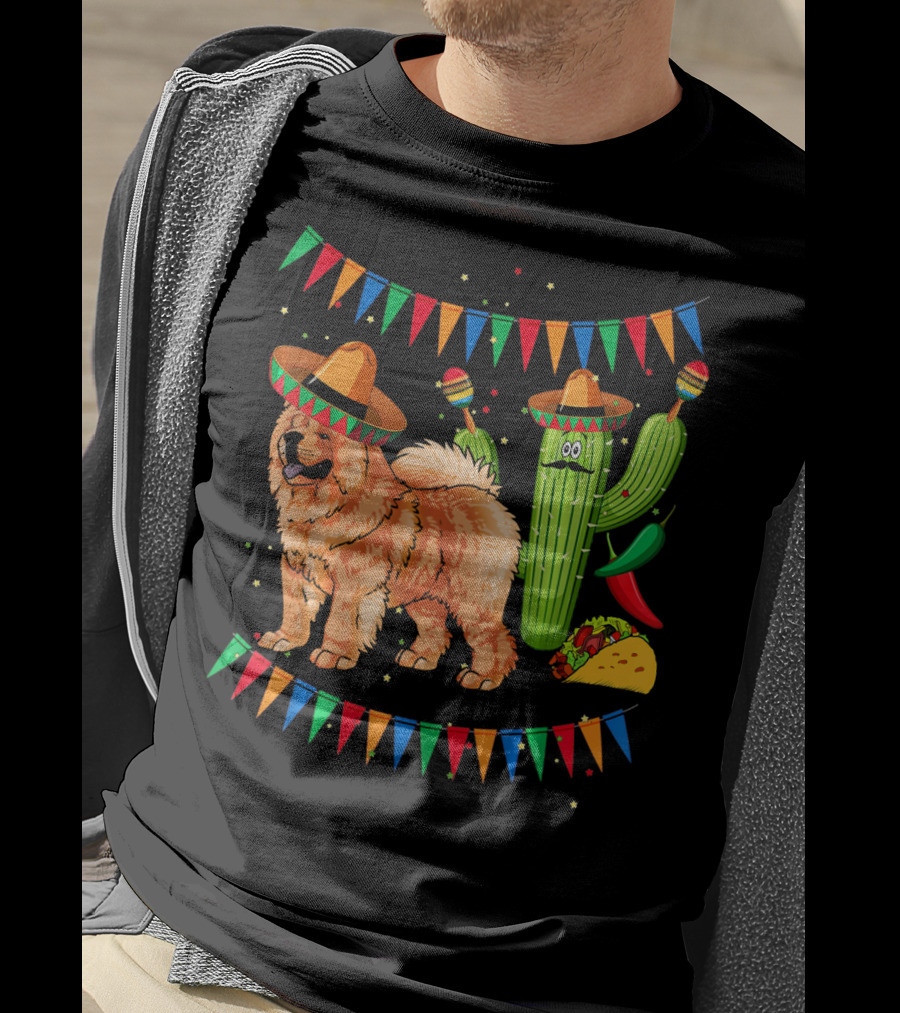 Sombrero Chow Chow Dog Cactus Mexico Cinco De Mayo Fiesta T-Shirt