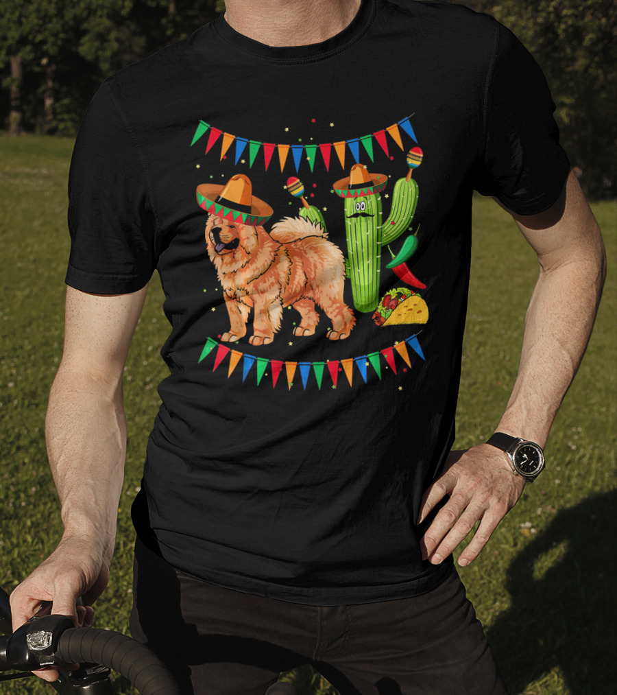 Sombrero Chow Chow Dog Cactus Mexico Cinco De Mayo Fiesta T-Shirt