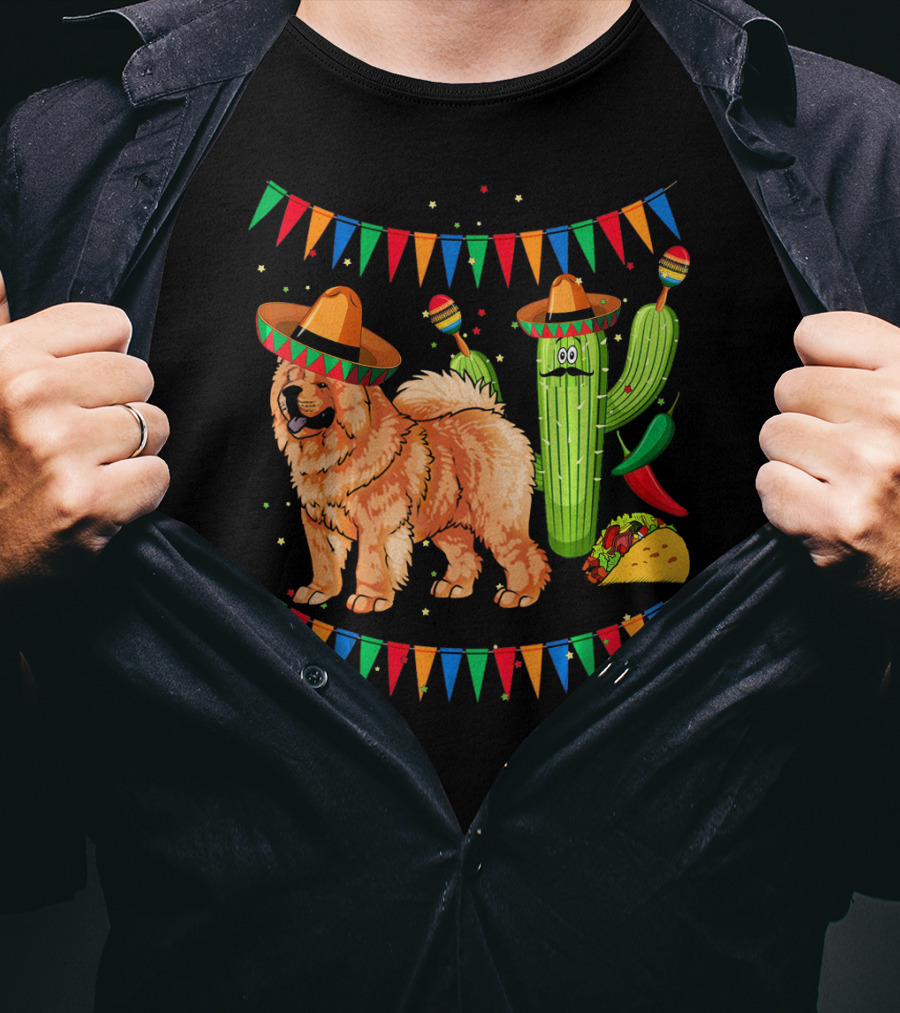 Sombrero Chow Chow Dog Cactus Mexico Cinco De Mayo Fiesta T-Shirt