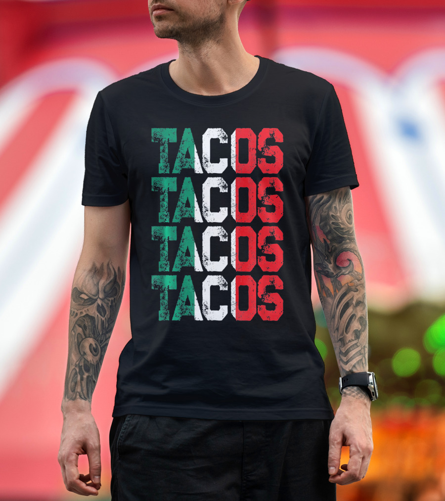 Tacos Mexico Flag Colors Serape T-Shirt