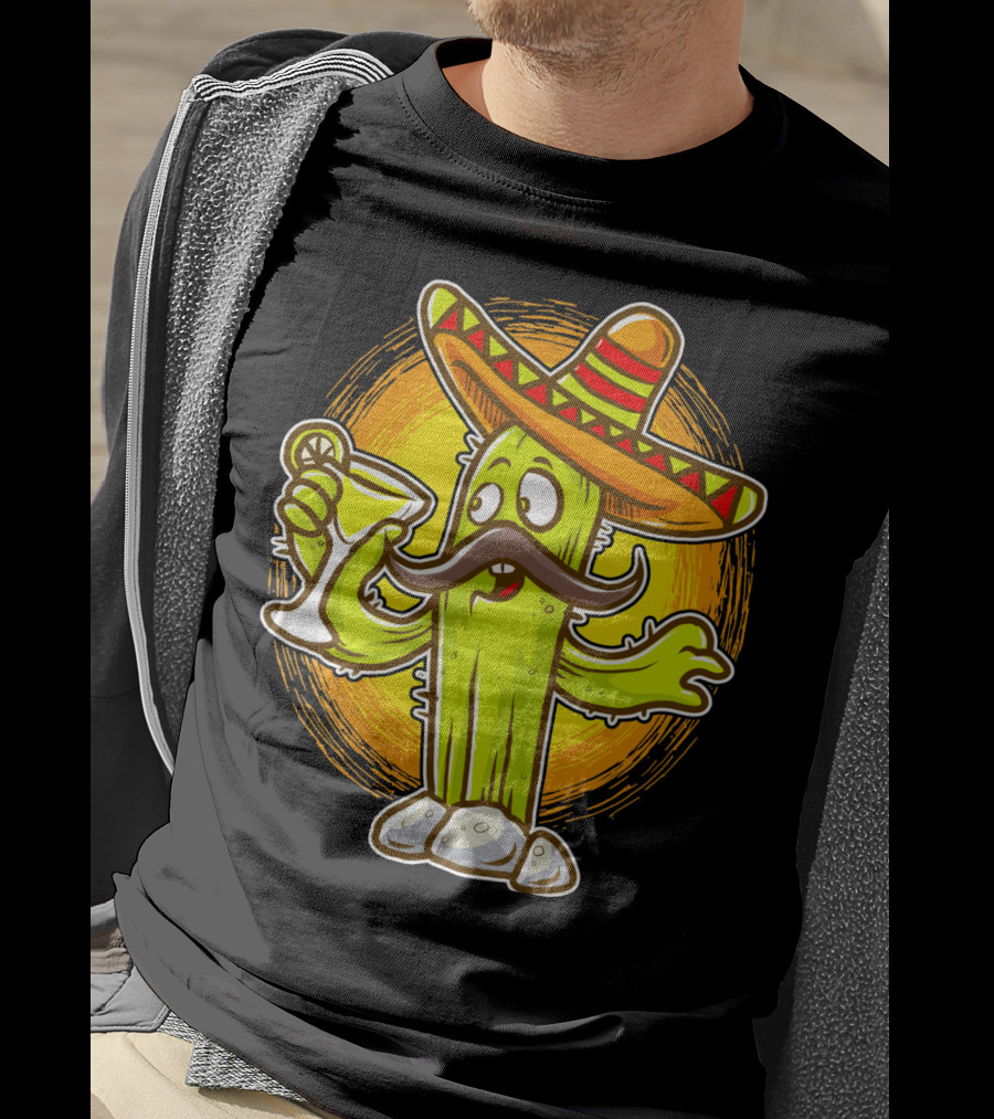 Funny Margarita Cactus Cinco De Mayo Sombrero Mustache Fiesta T-Shirt