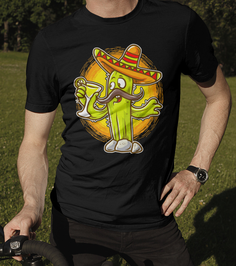 Funny Margarita Cactus Cinco De Mayo Sombrero Mustache Fiesta T-Shirt