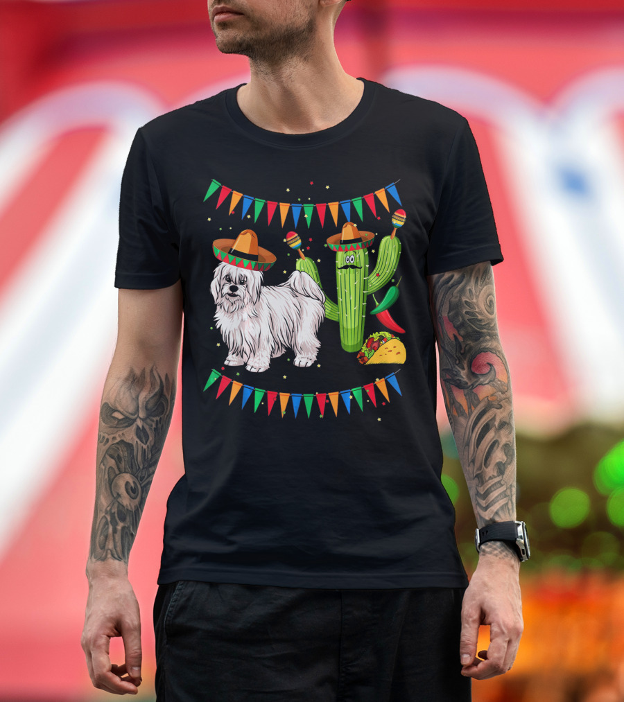 Coton De Tulear Dog Sombrero Mexican Cactus Taco Fiesta T-Shirt