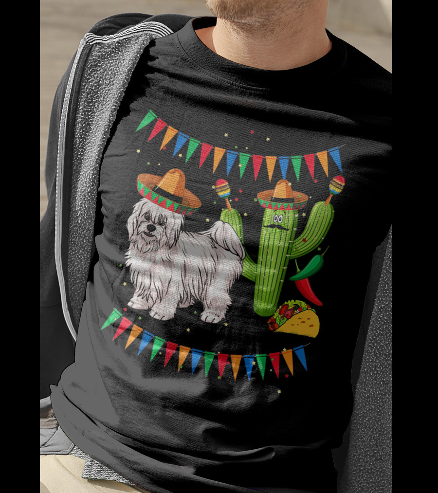 Coton De Tulear Dog Sombrero Mexican Cactus Taco Fiesta T-Shirt