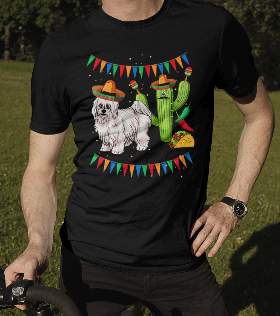 Coton De Tulear Dog Sombrero Mexican Cactus Taco Fiesta T-Shirt