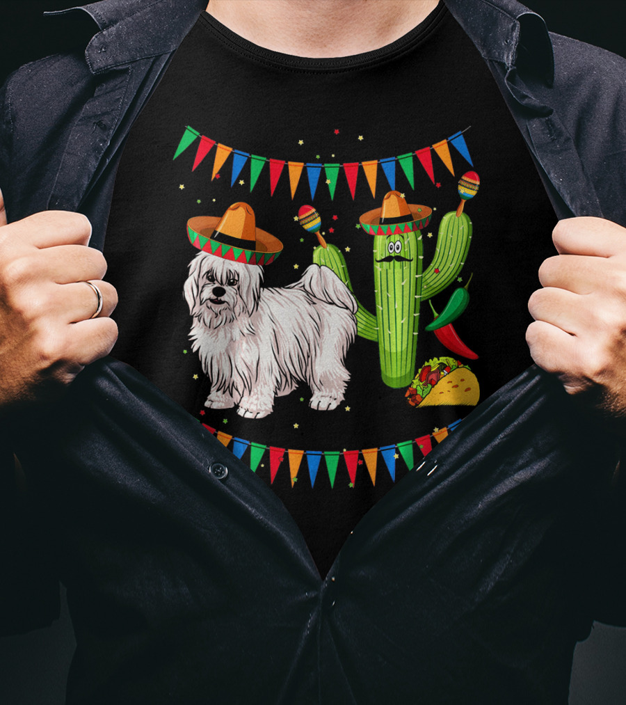 Coton De Tulear Dog Sombrero Mexican Cactus Taco Fiesta T-Shirt