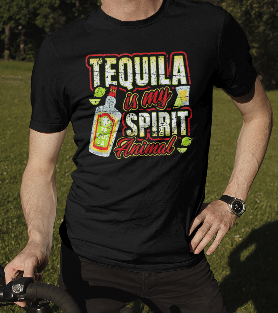 Tequila Is My Spirit Animal Tequila Bottle Lime And Glass T-Shirt