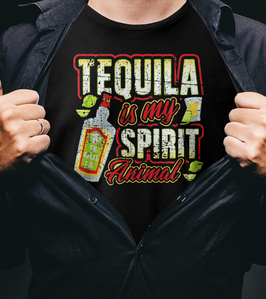 Tequila Is My Spirit Animal Tequila Bottle Lime And Glass T-Shirt