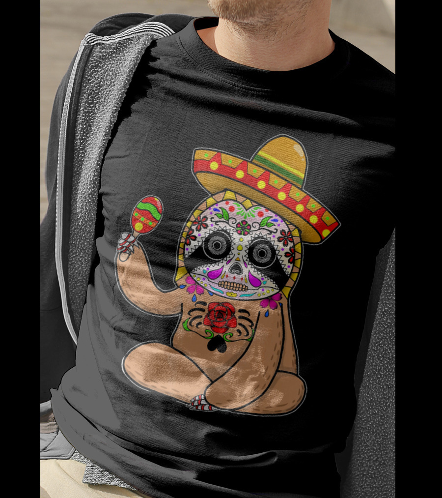 Cinco De Mayo Sloth Day Of The Dead Sombrero Maracas T-Shirt