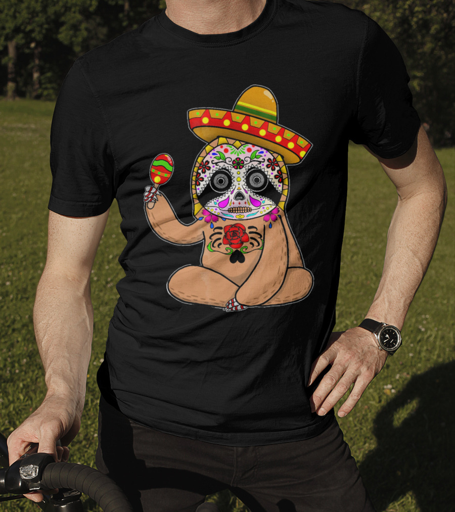 Cinco De Mayo Sloth Day Of The Dead Sombrero Maracas T-Shirt