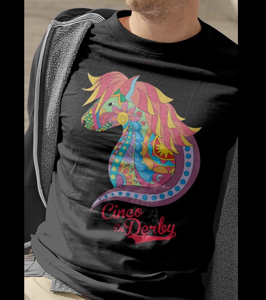 Cinco De Derby Colorful Horse Motif T-Shirt