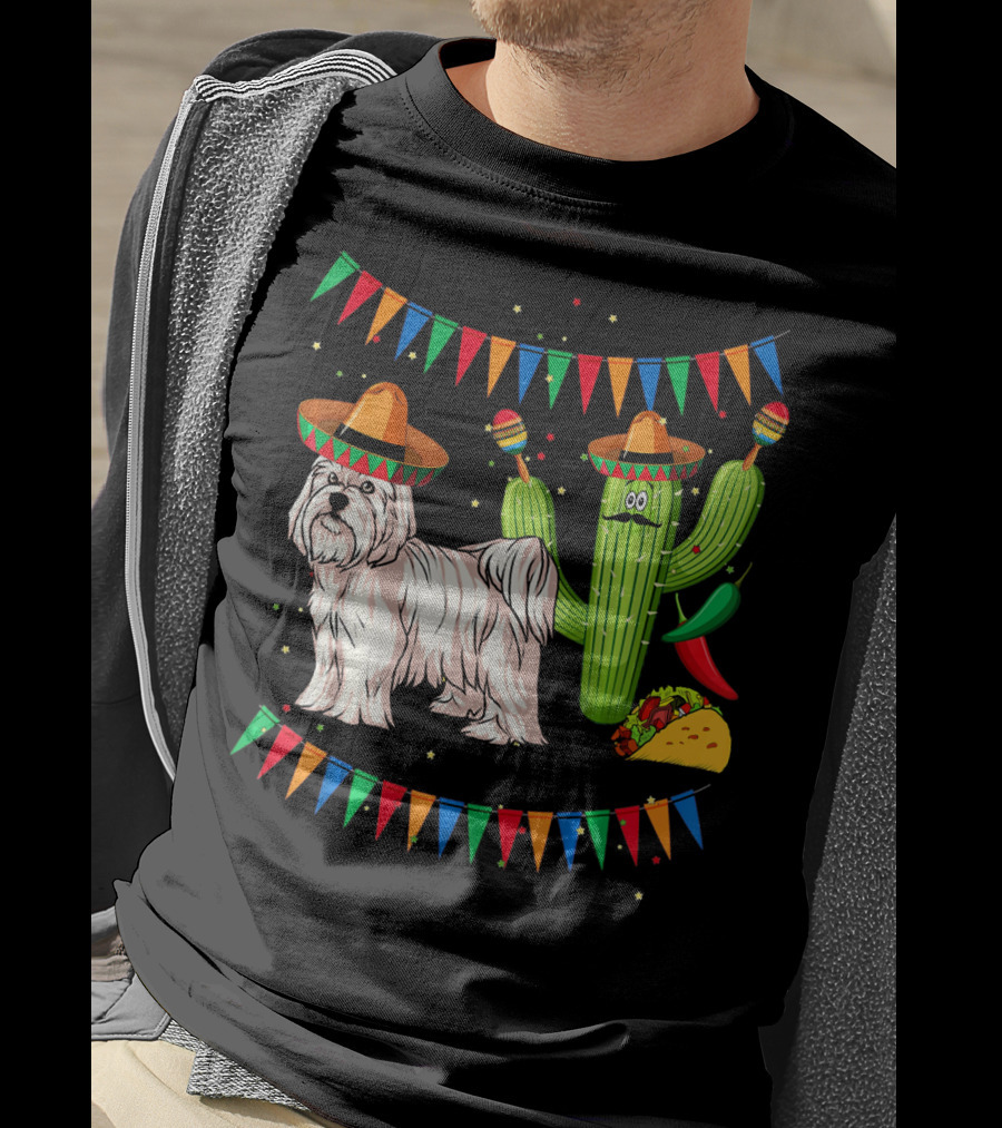 Maltese Dog Sombrero Mexico Cinco De Mayo Cactus Taco Fiesta T-Shirt