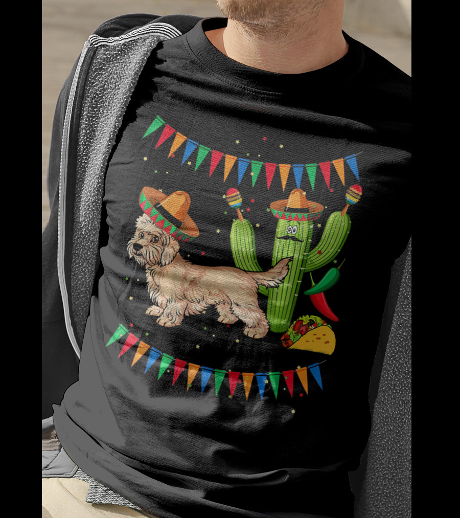 Sombrero Dandi Dinmont Terrier Dog Cactus Taco Maracas Cinco T-Shirt