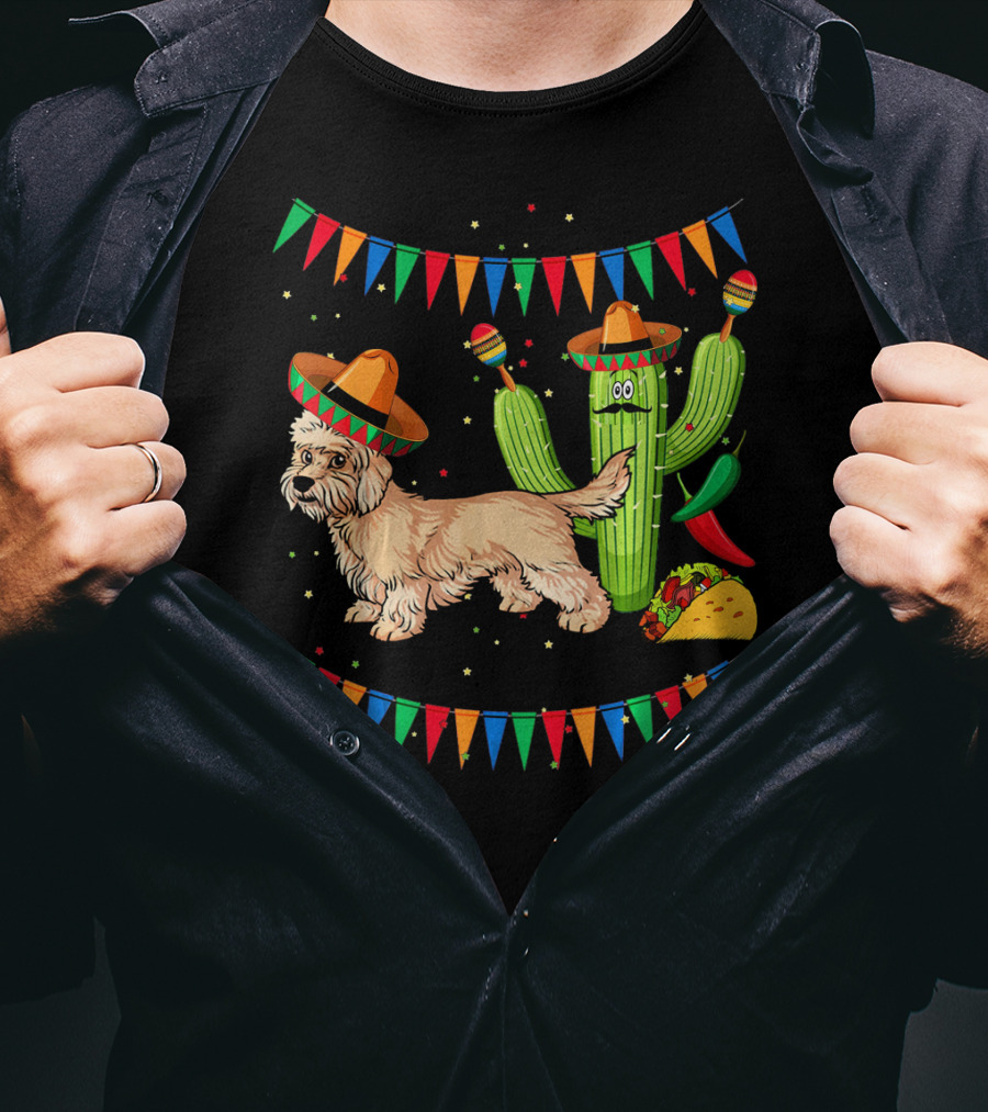 Sombrero Dandi Dinmont Terrier Dog Cactus Taco Maracas Cinco T-Shirt