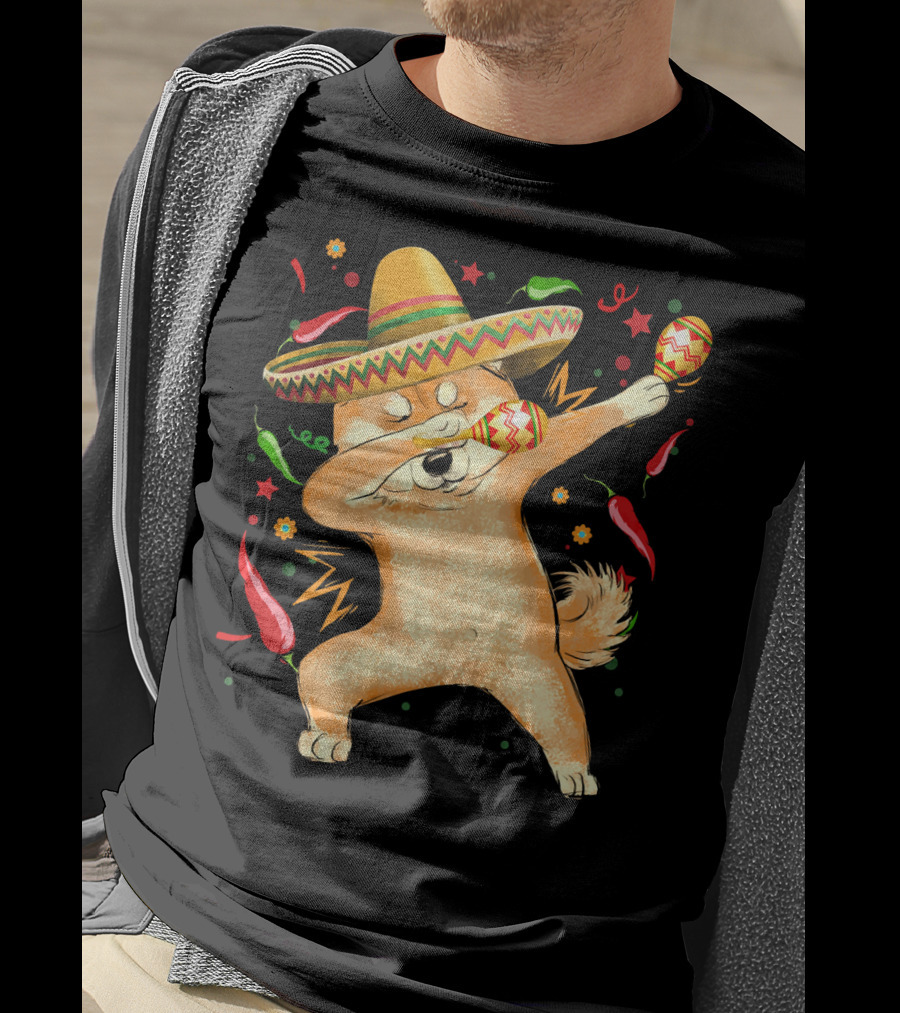Dabbing Shiba Inu Sombrero Maracas Cinco De Mayo Celebration Dog T-Shirt