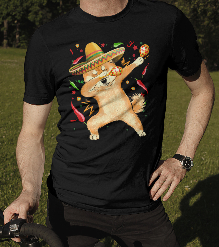 Dabbing Shiba Inu Sombrero Maracas Cinco De Mayo Celebration Dog T-Shirt