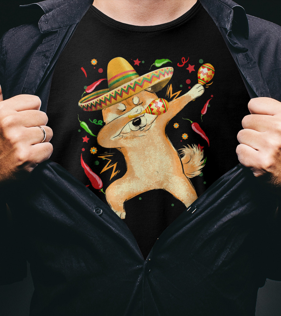 Dabbing Shiba Inu Sombrero Maracas Cinco De Mayo Celebration Dog T-Shirt