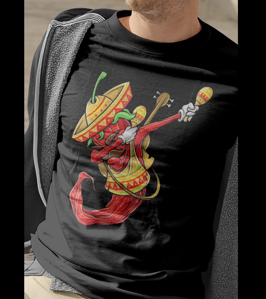 Cinco De Mayo Dabbing Chili Pepper With Sombrero And Maracas T-Shirt