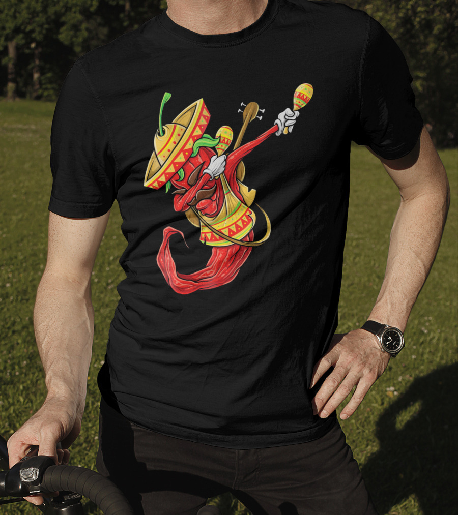 Cinco De Mayo Dabbing Chili Pepper With Sombrero And Maracas T-Shirt