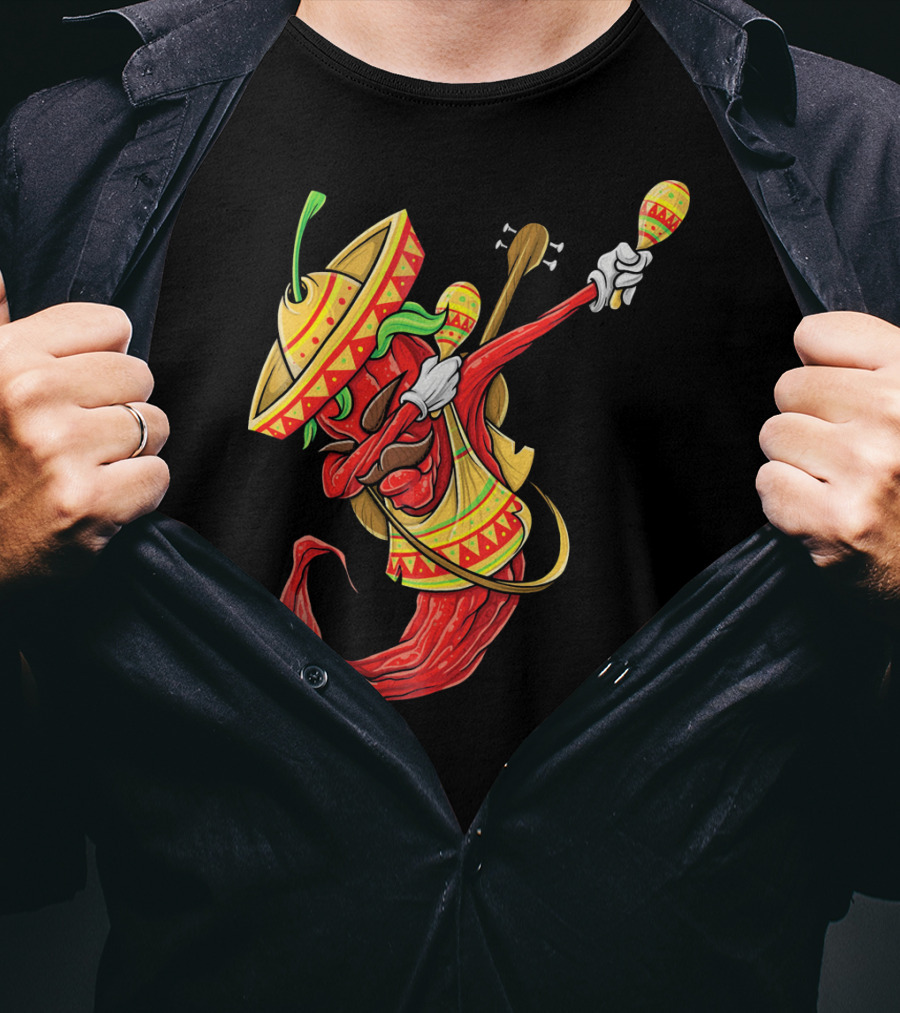 Cinco De Mayo Dabbing Chili Pepper With Sombrero And Maracas T-Shirt