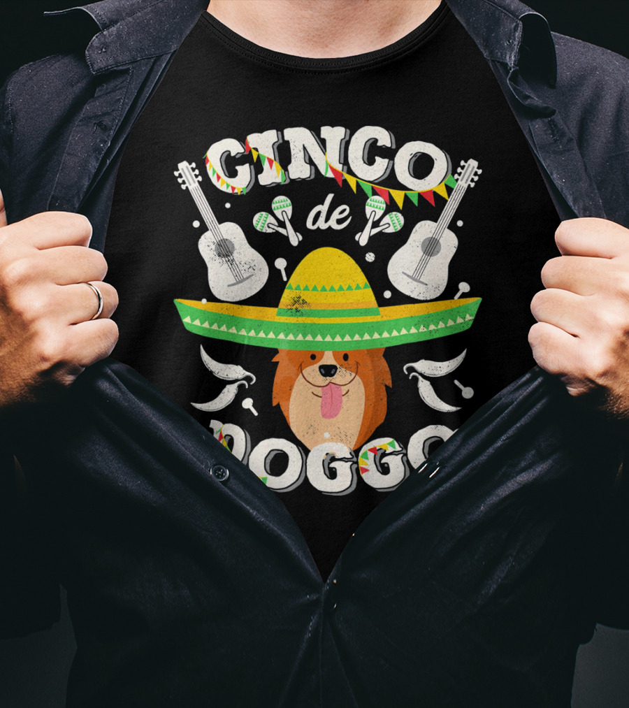 Cinco De Doggo Corgi Sombrero Guitars And Maracas T-Shirt