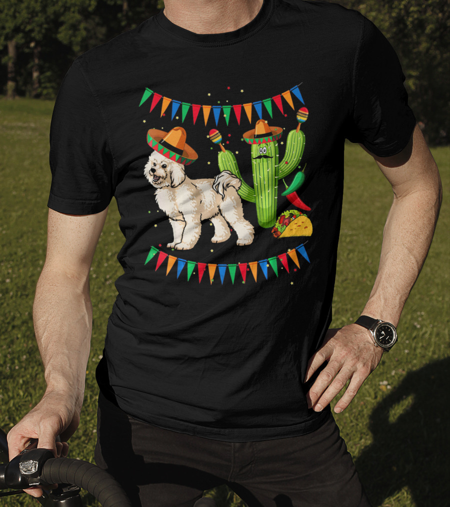 Sombrero Bichon Frise Dog And Cactus With Maracas Mexico Cinco Fiesta T-Shirt