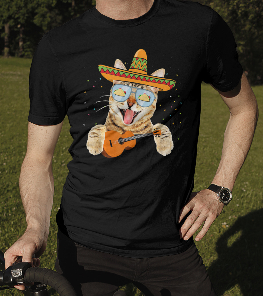Cinco De Mayo Cat With Sombrero And Guitar T-Shirt