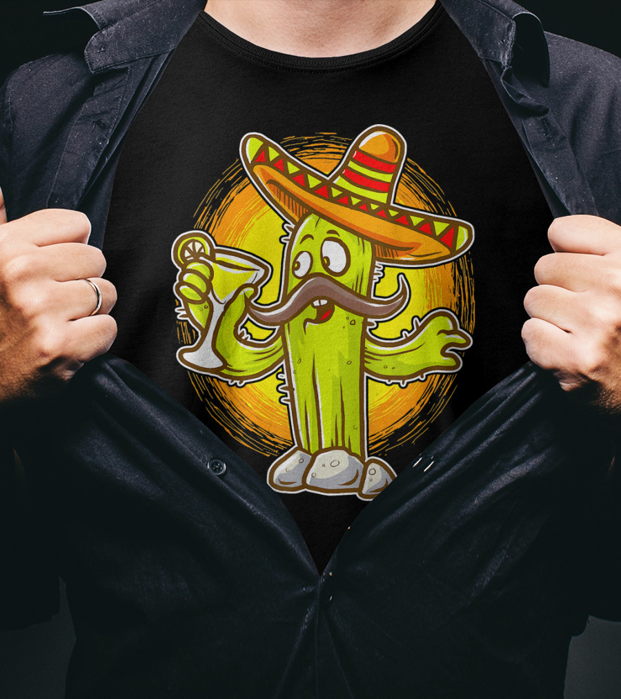 Margarita Cactus With Sombrero Cinco De Mayo Fiesta T-Shirt