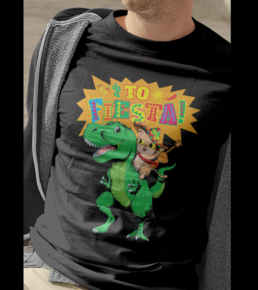 Cinco De Mayo Fiesta Cat Riding Dinosaur T-Shirt
