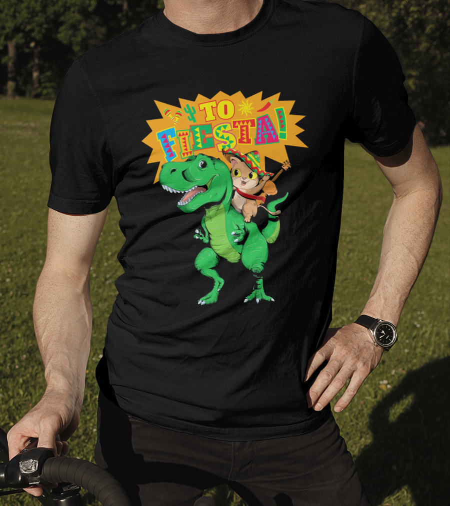 Cinco De Mayo Fiesta Cat Riding Dinosaur T-Shirt