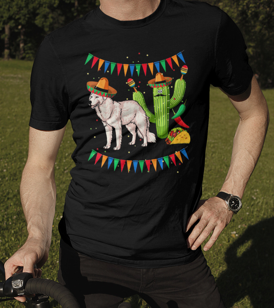 Sombrero Kuvasz Dog Mexican Fiesta With Cactus And Taco Cinco De Mayo T-Shirt