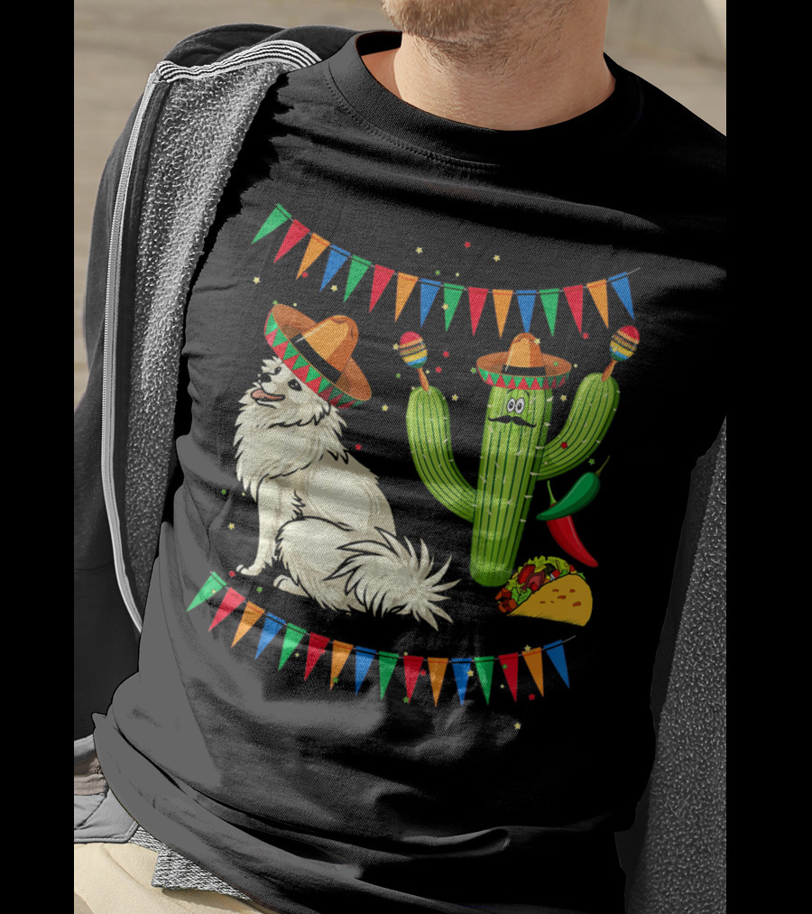 Sombrero American Eskimo Dog Mexico Cactus Fiesta Taco Peppers T-Shirt