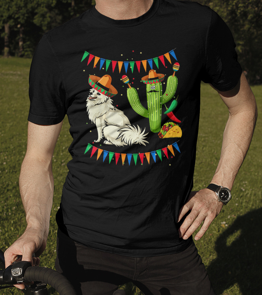 Sombrero American Eskimo Dog Mexico Cactus Fiesta Taco Peppers T-Shirt