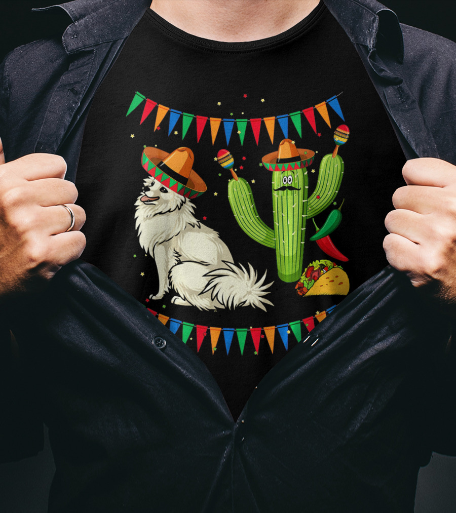 Sombrero American Eskimo Dog Mexico Cactus Fiesta Taco Peppers T-Shirt