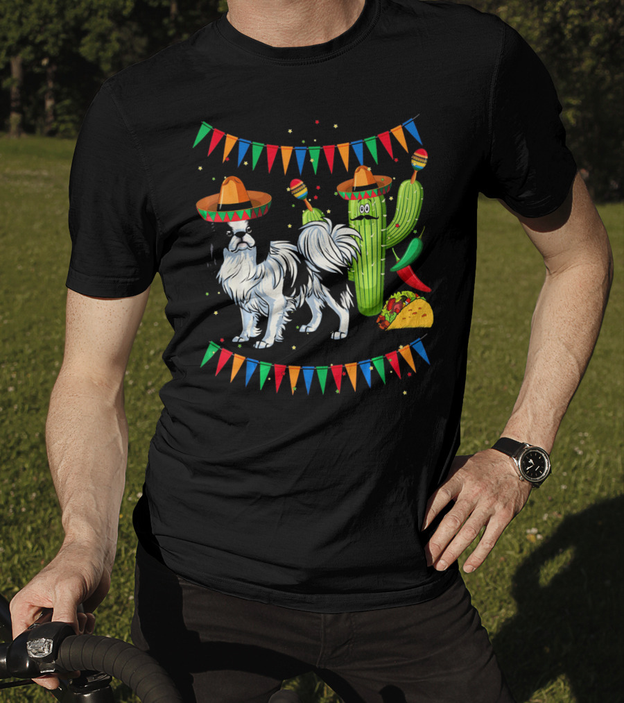 Sombrero Japanese Chin Dog With Cactus And Taco Celebration Mexico Cinco T-Shirt
