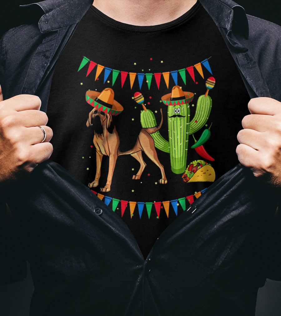 Sombrero Bloodhound Dog Cactus Taco Mexico Cinco De Mayo T-Shirt