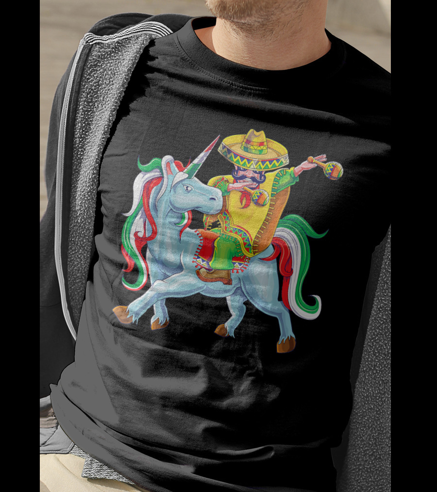 Cinco De Mayo Dabbing Poncho Riding Unicorn T-Shirt
